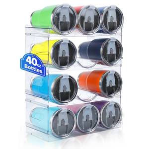 lot 12132 image: Large Compartment Water Bottle Organizer for Stanley 40 oz, 4 Pack Stackable Water Bottle Organizer, Clear Water Bottle Holder for Tumbler Travel Mug Cup, Kitchen Pantry Organization and Storage