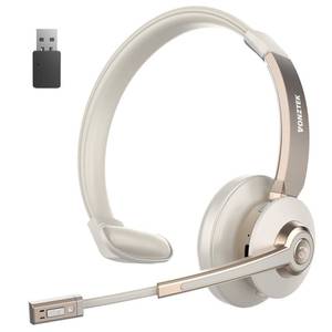 lot 12142 image: Wireless Headset, Bluetooth Headset with Microphone Noise Canceling, 45H Talk Time Wireless Headphones with USB Dongle & Mute for PC Computer Cell Phone Office Remote Work Zoom Meeting Call - Dune