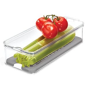 lot 12149 image: iDesign Crisp Produce Plastic Refrigerator and Modular Stacking Pantry Bin with Lid and Removable Inner Basket, Perfect for Washing Vegetables, Fruit, Lettuce, BPA Free 15.72 x 6.32 x 3.76