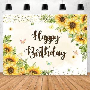 lot 12156 image: Aperturee 5x3ft Sunflowers Happy Birthday Backdrop Butterfly Gold Dots Girls Women Sweet 16th Bday Photography Background Party Decorations Photo Booth Studio Props Banner Supplies Cake Table