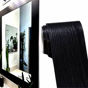 lot 12184 image: DESOMINOR 11 Yard Black Border Peel &Stick Black Wood Grain Wallpaper Border Removable Waterproof Bathroom Mirror Frame Sticker