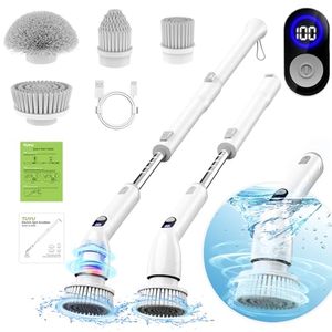 lot 12194 image: TUYU Electric Spin Scrubber, 2024 New Full-Body IPX7 Waterproof Bathroom Scrubber with Power LCD Display, Adjustable Extension Handle, Cordless Electric Cleaning Brush for Bathroom, Kitchen Cleaning