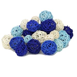 lot 12211 image: vskikris 36 Pcs Blue Decorative Balls for Bowl Centerpiece Wicker Rattan Balls Decorative Orbs Spheres Bowl Vase Fillers Home Wedding Decor