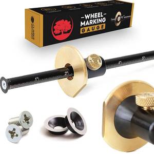 lot 12212 image: Clarke Brothers Wheel Marking Gauge - Woodworking Marking Scriber Kit With 2 Replacement Cutters - Wood Marking Tools With Graduated Inch & MM Scale - Wood Scribe Tool For Carpenter
