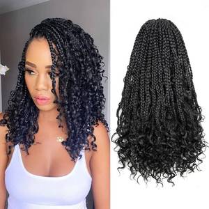lot 12219 image: Goddess Box Braids Crochet Hair Crochet Box Braids 14 Inch 8 Packs Boho Box Braids Crochet Boho Crochet Braids Hair For Women Crochet Boho Box Braids Curly Ends (14 inch, 1B)