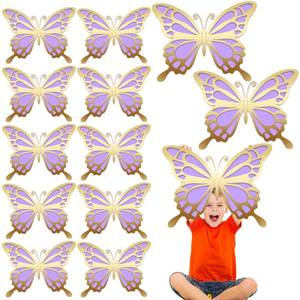 lot 12222 image: 12 Pcs Large Butterfly Party Decoration Paper Butterfly Stickers in 2 Different Size 3D Butterfly Wall Mural Set Giant Butterfly for Birthday Baby Shower Nursery Bedroom Wedding(Gold and Purple)