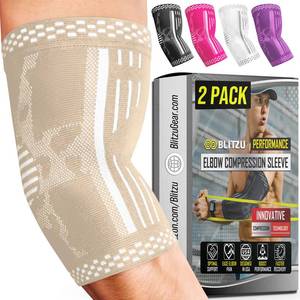 lot 12242 image: BLITZU 2 Pack Elbow Brace Support, Elbow Compression Sleeve Orthopedic Pain Relief for Golfers, Tennis Elbow, Arthritis, Bursitis, Tendonitis Treatment, Workout, Fitness & Weightlifting. Nude S