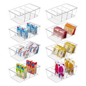 lot 12245 image: Vtopmart 8 Pack Food Storage Organizer Bins, Clear Plastic Bins for Pantry, Kitchen, Fridge, Cabinet Organization and Storage, 4 Compartment Holder for Packets, Snacks, Pouches, Spice Packets