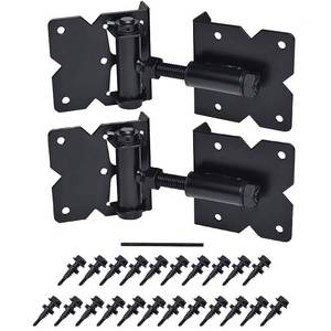 lot 12254 image: Self Closing Gate Hardware Hinges Heavy Duty for WoodenVinylPVC Fences,90 Degree Adjustable, with Installation Screws and Swing Adjuster Tool,2 PackSet,Black