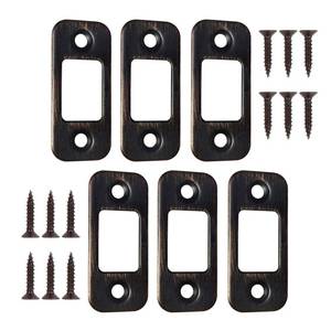 lot 12260 image: Round Corner Deadbolt Strike Plate 1 x 2-14 with 12 Screws 1-38 (Vintage Bronze) - 6 Pack