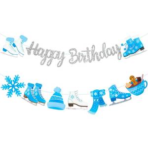 lot 12262 image: Ice Skating Birthday Banner Ice Skating Birthday Party Decorations Silver Glitter Ice Skating Party Banner Decorations for Winter Ice Skating Birthday Party Gender Reveal Party Supplies