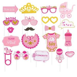 lot 12264 image: SUNBEAUTY 20 Pcs Girl Baby Shower Photo Booth Props Pink and Gold Lovely Photobooth Props with Sticks for Baby Shower Accessories Newborn Girl Gift Party Supplies