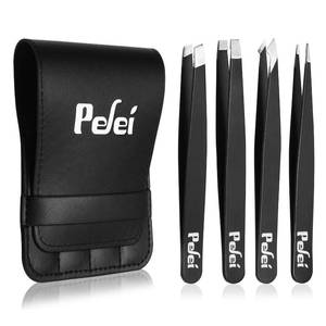 lot 12266 image: Pefei Tweezers Set - Professional Stainless Steel Tweezers for Eyebrows - Great Precision for Facial Hair, Splinter and Ingrown Hair Removal (Black)