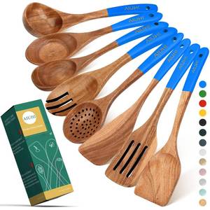 lot 12274 image: Wooden Spoons for Cooking Teak Wood Utensils for Kitchen Wooden Utensils for Cooking Wooden Kitchen Utensils Set - Sea Blue