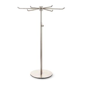 lot 12277 image: bjewego Rotating Keychain Display Stand - Height-adjustable Brushed Silver Metal Jewelry Organizer - Long Necklace Display Stand with 6 Hook - Scratch-resistant Display Racks for Craft Shows