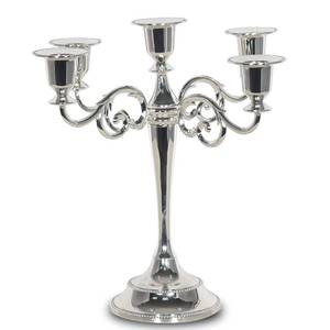 lot 12280 image: Silver 5-Candle Metal Candelabra - Candle Holder 10.6 inch Tall Candlestick Holders for Valentine Christmas Home Party Dinning Candle Stand
