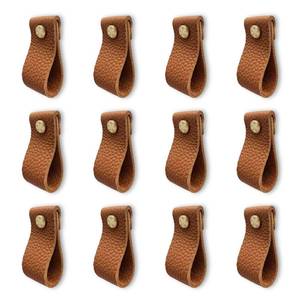 lot 12286 image: Hiili & Kaala Leather Dresser Knobs, 12 Pack , Upgrade The Look of Furniture, Perfect Replacement of Metal Soft Drawer Cabinet Knobs (Brown)