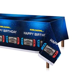 lot 12295 image: 2Pcs Blue Video Game Party Tablecloth  54 x 108 In Video Game Birthday Party Decoration Rectangular Disposable Plastic Table Cover, Game Birthday Party Supplies for Boys Girls Kids Party Decorations