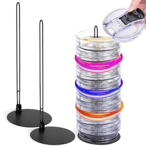 lot 12298 image: XANGNIER Tumbler Lid Organizer,2 Pack Cup Lid Organizer for Kitchen Cabinets Stacking,Water Bottle Lid Holder for YETIStanleySimple Modern Mug Cup Accessories-Storage for up to 24 Lids