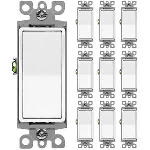 lot 12302 image: BESTTEN 10 Pack Single Pole Decorator Wall Light Switch, 15A 120277V, Paddle Light Switch, OnOff Rocker Interrupter, UL Listed, White