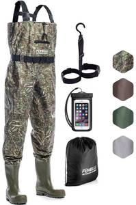 lot 12315 image: Foxelli Chest Waders � Camo Hunting Fishing Waders for Men and Women with Boots, 2-ply NylonPVC Waterproof Bootfoot Waders