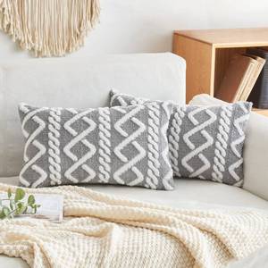 lot 12325 image: MIULEE Pack of 2 Decorative Faux Wool Throw Pillow Covers Soft Plush Fuzzy Short Fleece Square Patterned Cushion Cases Solid Pillowcases Couch for Bed Sofa Living Room 12 X 20 Inch Grey and White
