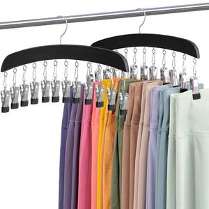 lot 12484 image: Leggings Hangers for Closet, MEILIDY 2 Pcs Wooden Hanging Leggings Organizer Hanger with Multi Clips Space Saving Scarf Organizer Storage Leggings Holder with 360° Swivel Hook - Black