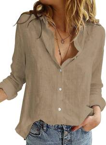 lot 12488 image: Astylish Linen Top for Women Lightweight Comfy Blouses & Button-Down Shirts Khaki XX-Large