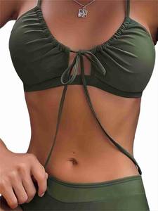 lot 12490 image: Verdusa Womens Two Piece Swimsuits Cut Out Tie Front High Waisted Halter Bathing Suit Army Green Medium