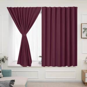 lot 12498 image: Muamar Stick Curtains Without Rods,Easy Install for Window,Blackout Curtain Panels for Bedroom, Wide Uses for KitchenCabinetWardrobeLaundry Room 2 Panels, Wine 42 W X 45 L