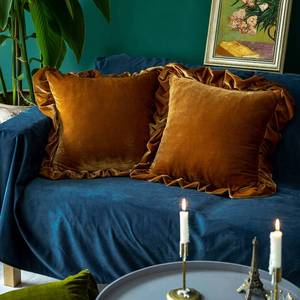 lot 12499 image: Glory Season Velvet Throw Pillow Cover Soft Decorative Luxurious Solid Square Cushion Case for Sofa Couch Bedroom Farmhouse,Pack of 2, 18 x 18 Inches, Golden Camel