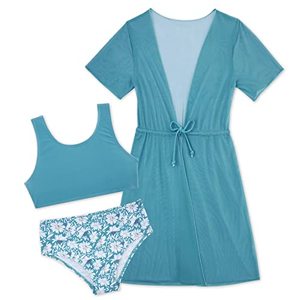 lot 12505 image: Girls Bathing Suit Size 9 10 Kids Daisy Swimsuit 3 Piece Bikini Set with Matching Cover Up Floral Beachwear for Daughter Granddaughter 9-10 Years
