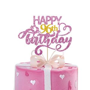 lot 12507 image: Pink Glitter Happy 96th Birthday Cake Topper, Ninety Six Years Old Birthday Party Cake Decor, Gold Number 96 Birthday Party Supplies Decorations for Man or Woman
