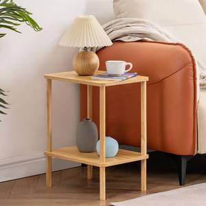 lot 12509 image: Apicizon 2 Tier End Table, Boho Side Table with Storage Shelf, Nightstand Bedside Table for Small Spaces, Bedroom, Living Room, Entryway, Farmhouse, Easy Assembly, Natural