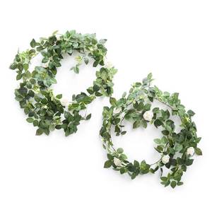 lot 12513 image: Lings Moment Artificial Rose Leaf Greenery Garland with Flower 6ft, 2pcs Fake Vine Real Touch Silk Wreath for Lanterns Decoration DIY Wedding Arch Table Centerpieces Floral Arrangement