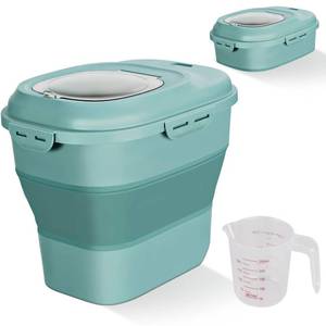 lot 12515 image: Cereal Rice Food Storage Containers, Collapsible 20 to 50 Lbs Dispenser Bin with Rolling Wheel Airtight Locking Lid, Dog Pet Cat Flour Sugar Plastic Leakproof Sealable Large Kitchen Pantry Holder