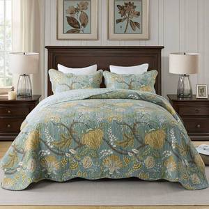 lot 12516 image: Travan 3-Piece Quilt Set Quilted Bedspread Cotton Coverlet Set Floral Printed Oversized Quilted Bedding Set with Shams for All Season, Green Vine, King Size