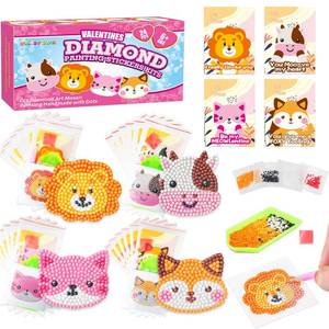 lot 12523 image: 24 Pack Kids Valentines Day Cards with 5D Diamond Sticker Kits For Kids, Painting Craft Gift for Girls and Boys School Valentine Exchange Gift, Valentines Party Favors Supplies & Art Activity