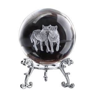 lot 12531 image: ZEERSHEE 60mm Wolf Crystal Decor Ball with Stand 3D Glass Laser Engraved Wolf Gifts for Wolf Lovers Decorative Glass Wolves Sphere Figurine for Home Office