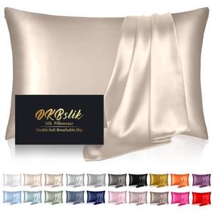 lot 12536 image: Silk Pillowcase for Hair and Skin, Mulberry Silk Pillow Cases Standard Size, Cooling Sleep Both Sides Natural Silk Satin Pillow Covers with Hidden Zipper, Gifts for Women Men, Champagne