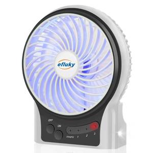 lot 12538 image: efluky 3 Speeds Mini Desk Fan, Rechargeable Battery Operated Fan with LED Light, Portable USB Fan Quiet for Home, Office, Travel, Camping, Outdoor, Indoor Fan, 4.9-Inch, White