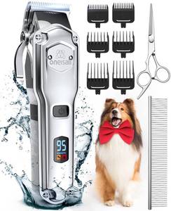 lot 12548 image: oneisall Dog Clippers for Grooming for Thick Heavy CoatsLow Noise Dog Grooming KitRechargeable Cordless Pet Shaver with Stainless Steel BladeWaterproof Dog Shaver for Dogs Pets and Animals Sliver