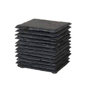 lot 12549 image: 12 Pack 4 x 4 Inch Gorgeous Black Slate Stone Coasters Bulk Square Slate for Drink Bar Kitchen Home, Handmade Natural Rough Edge, Set of 12