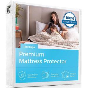 lot 12554 image: LINENSPA Premium Mattress Protector - White - Queen Size - Breathable Polyester - Fitted Style - Waterproof Design - Machine Washable & Dryer Safe - Mattress Protector for Kids, Teens, and Adults