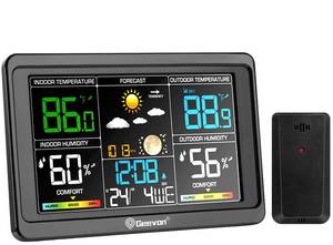 lot 12555 image: Weather Station Wireless Indoor Outdoor Thermometer, Color Display Digital Weather Thermometer with Alarm Clock, Forecast Station with Barometer, Calendar and Adjustable Backlight - Retail $5213.03