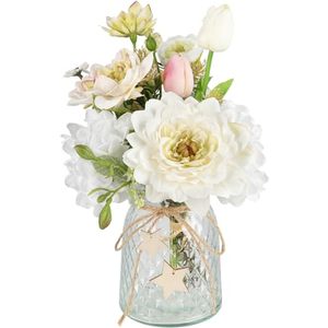 lot 12557 image: Artgar Artificial Flowers with Vase - Fake Flowers in Vase for Home Decor with Hydrangea Dahlia, Artificial Vase Arrangement for Table Centerpiece Wedding Coffee Table Bathroom Office Decor