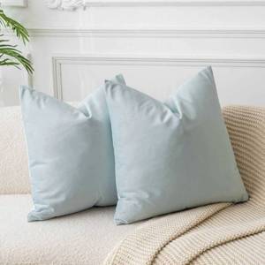 lot 12563 image: JUSPURBET Powder Blue Velvet Throw Pillow Covers 16x16 Inches with Zipper,Decorative Soft Pillow Covers Set of 2 for Couch Sofa Bedroom