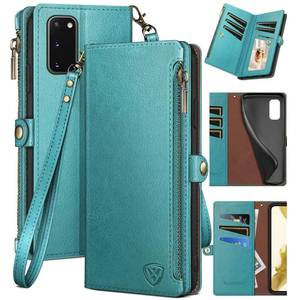 lot 12565 image: XcaseBar for Samsung Galaxy S20 Wallet case with Zipper Credit Card HolderRFID Blocking, Flip Folio Book PU Leather Phone case Shockproof Cover Women Men for Samsung S20 case Blue Green