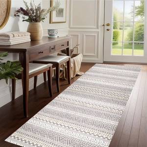 lot 12570 image: Handytoolinc Runner Rug Boho Hallway Rug Non Slip with Rubber Backing Faux Wool Carpet Door Mat Washable Runner Rug for Entryway,Indoor, Kitchen, Laundry, Bedroom(Grey Pink)