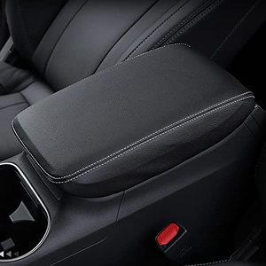 lot 12572 image: INTGET Car Center Console Cover for 2023 2024 Subaru Outback Legacy Accessories 2022 2020 2021 Leather Armrest Cover Arm Rest Box Lid Cover Seat Protector (White Stitches)